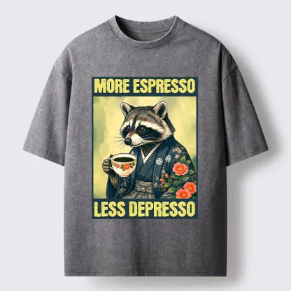 Tokyo‑Tiger Coffee Fix Energy Raccoon Washed T-Shirt