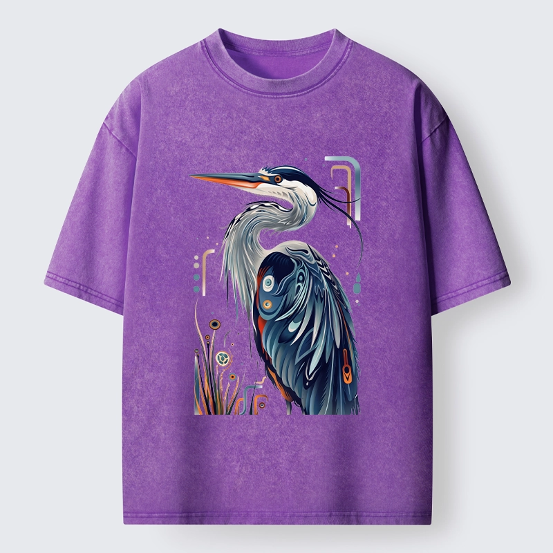 Tokyo-Tiger Stylish Blue Heron Washed T-Shirt