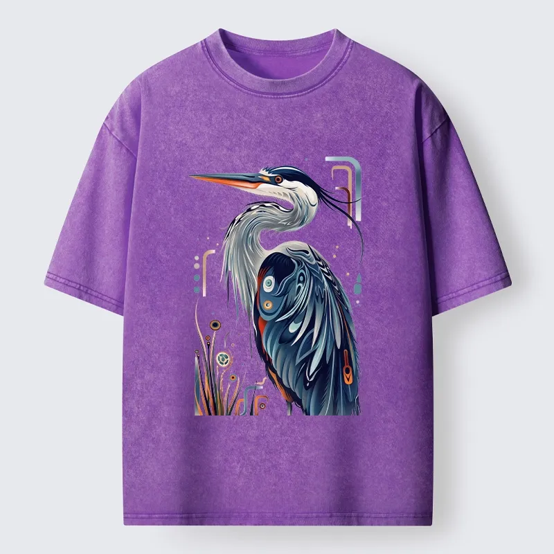 Tokyo-Tiger Stylish Blue Heron Washed T-Shirt