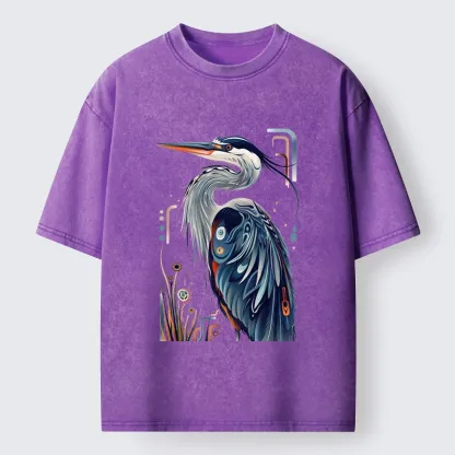 Tokyo-Tiger Stylish Blue Heron Washed T-Shirt