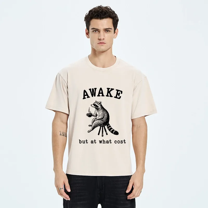 Tokyo‑Tiger Coffee Raccoon Mood Washed T‑Shirt