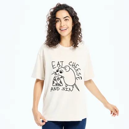 Tokyo-Tiger Cheese Obsessed Mouse Funny Art Washed T-Shirt