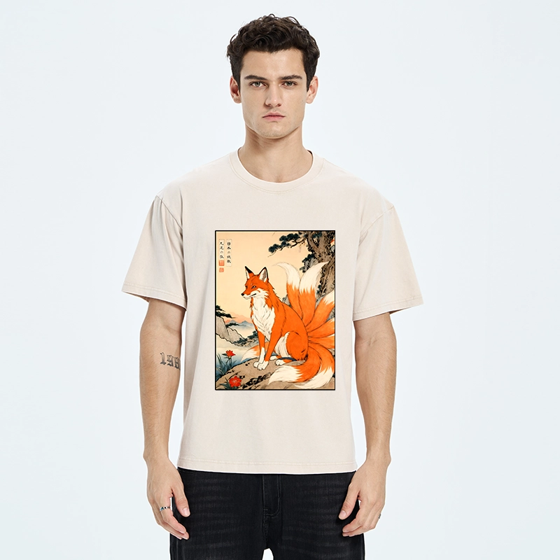 Tokyo-Tiger Mystical Nine Tails Fox Washed T-Shirt
