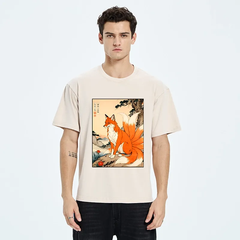 Tokyo-Tiger Mystical Nine Tails Fox Washed T-Shirt