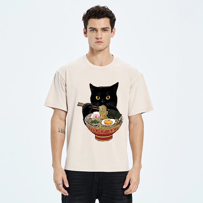 Tokyo-Tiger Funny Cat Ramen Lover Food Meme Washed T-Shirt