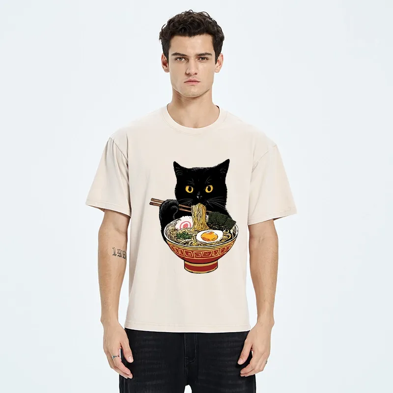 Tokyo-Tiger Funny Cat Ramen Lover Food Meme Washed T-Shirt