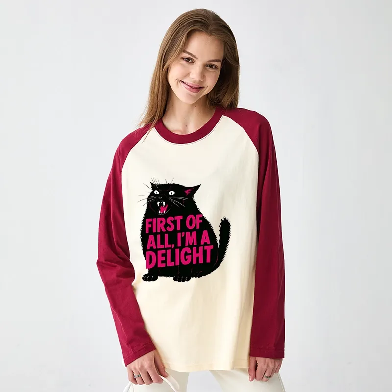 Tokyo-Tiger Roaring Black Cat Raglan Long Sleeve T-shirt