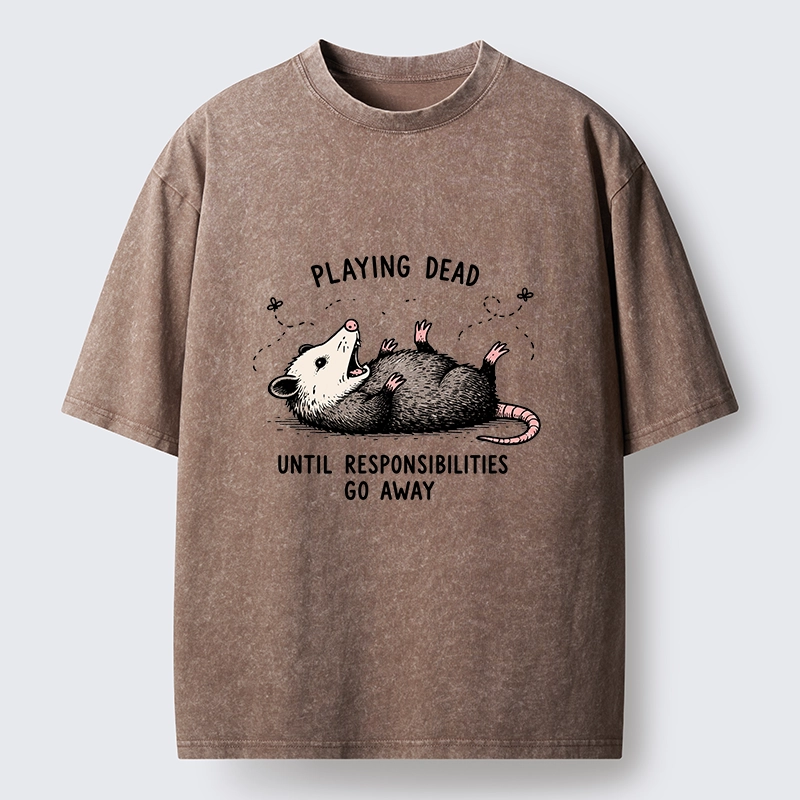 Tokyo‑Tiger Funny Playing Dead Washed T‑Shirt