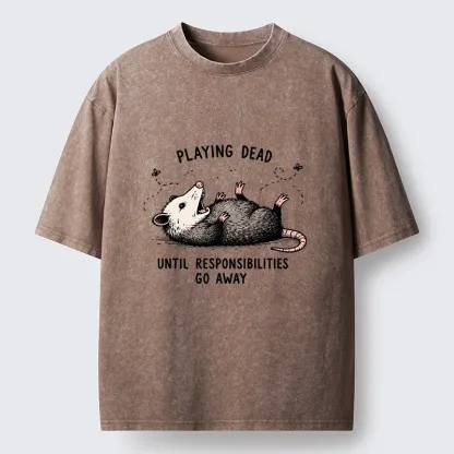 Tokyo‑Tiger Funny Playing Dead Washed T‑Shirt