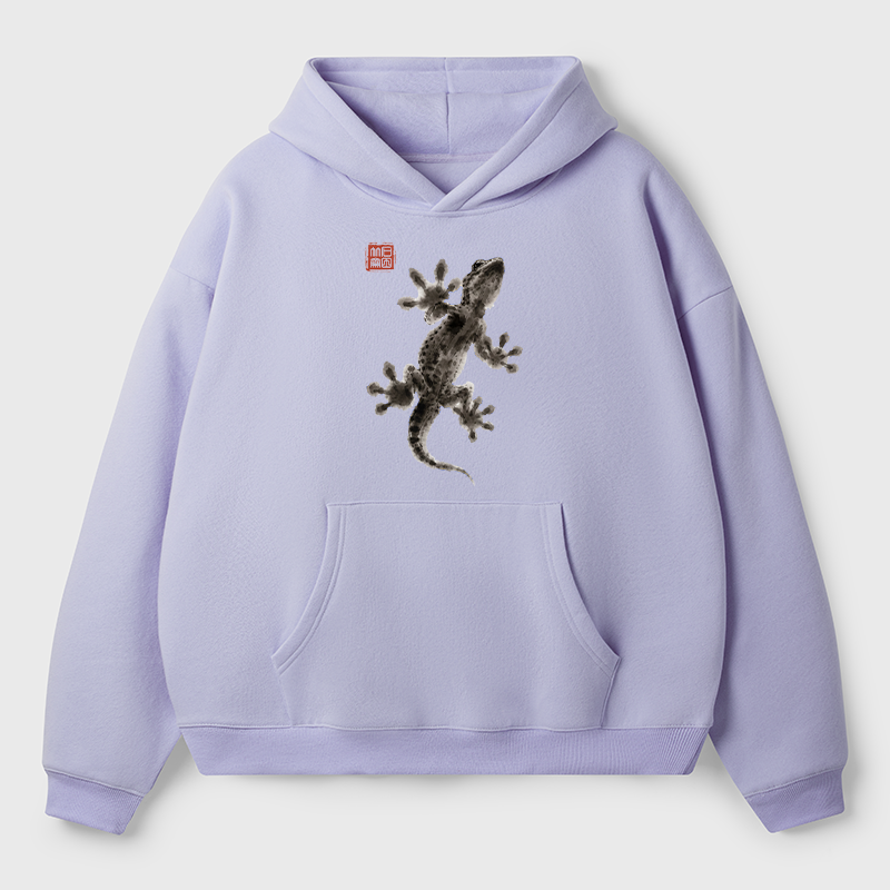 Tokyo-Tiger Minimal Asian Ink Brush Gecko Vibe Adult Fleece Hoodie