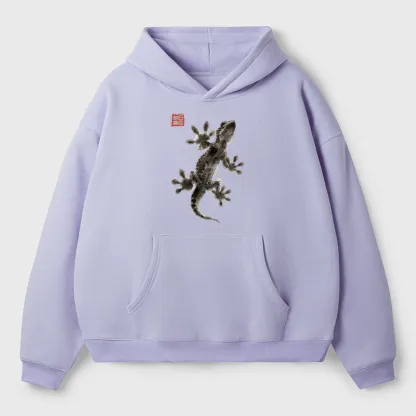 Tokyo-Tiger Minimal Asian Ink Brush Gecko Vibe Adult Fleece Hoodie