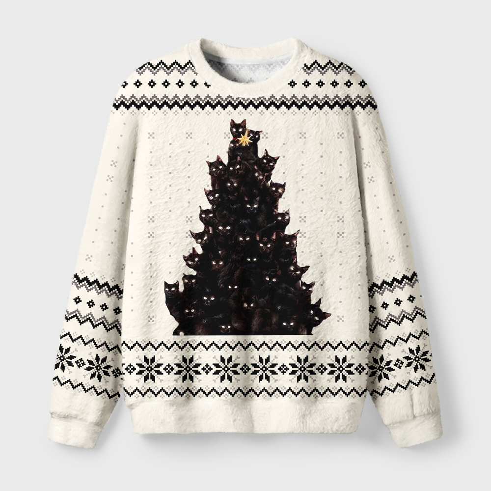 Tokyo-Tiger Cat Christmas Stack Fuzzy Christmas Ugly Sweatshirt