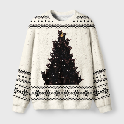 Tokyo-Tiger Cat Christmas Stack Fuzzy Christmas Ugly Sweatshirt