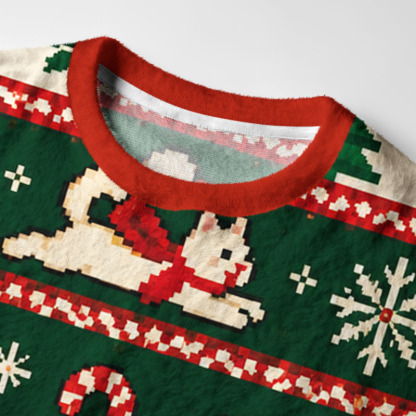 Tokyo-Tiger Funny Pixel Cat Meme Fuzzy Christmas Ugly Sweatshirt