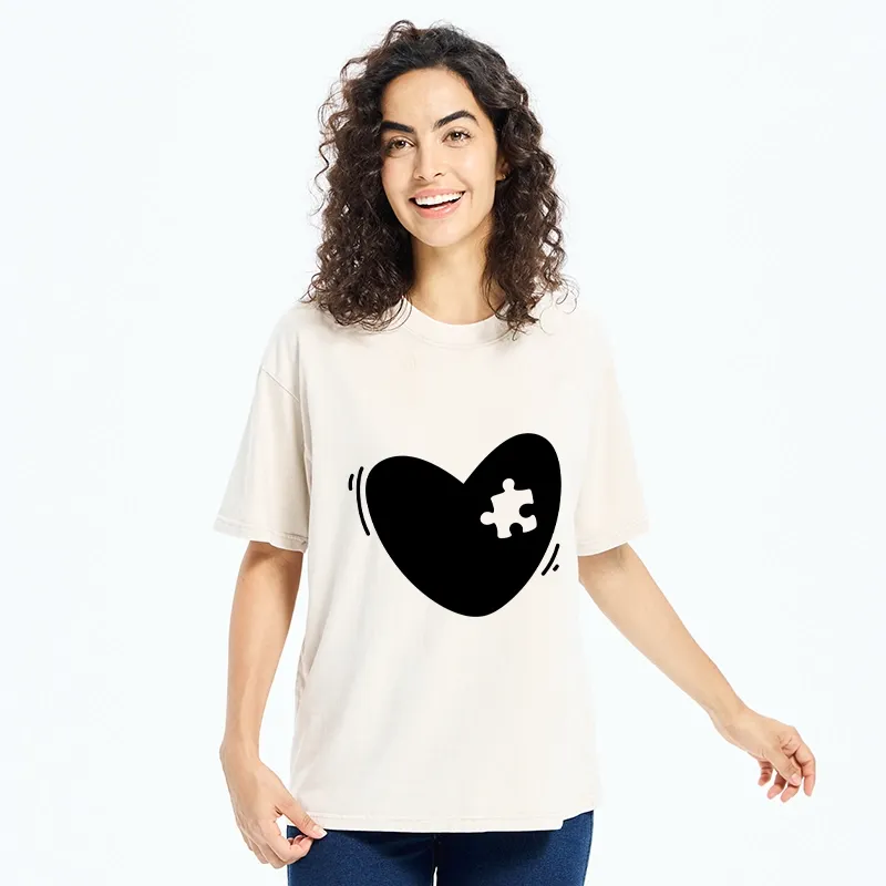 Tokyo-Tiger Cute Heart Puzzle Washed T-Shirt