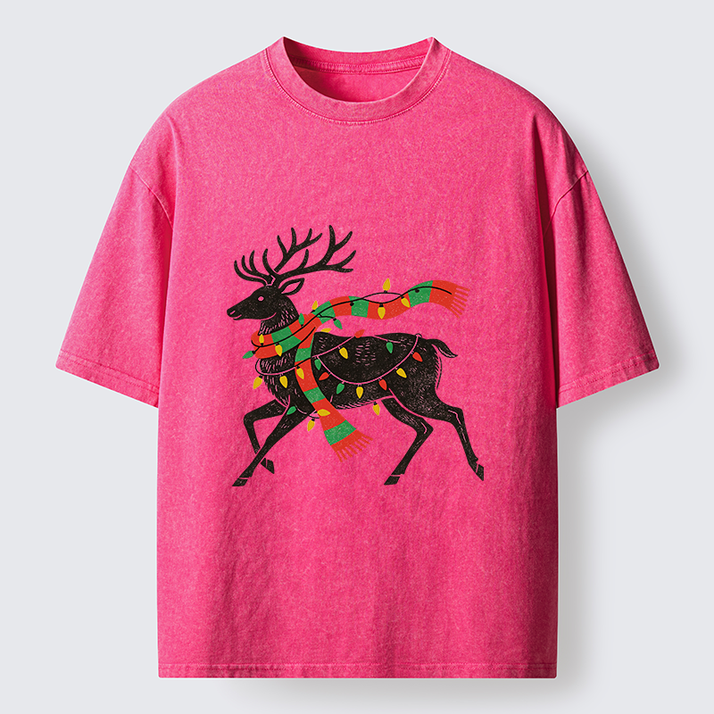 Tokyo-Tiger Christmas Light Reindeer Washed T-Shirt