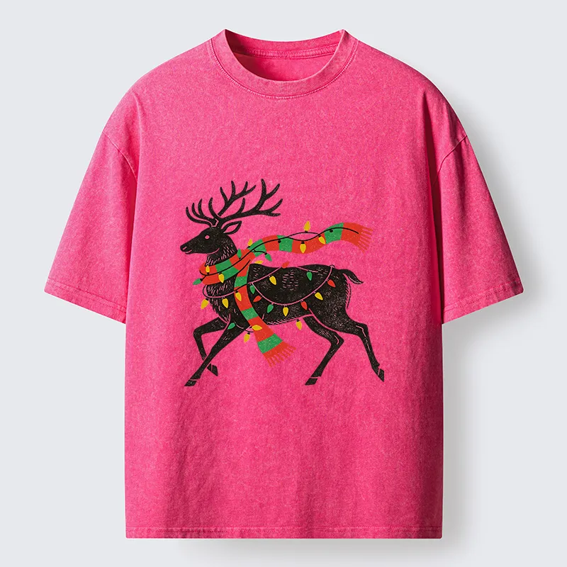 Tokyo‑Tiger Christmas Light Reindeer Washed T‑Shirt Sale