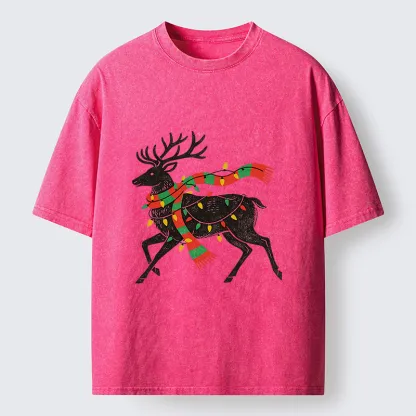 Tokyo-Tiger Christmas Light Reindeer Washed T-Shirt