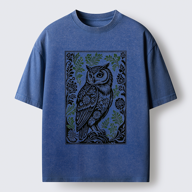 Tokyo-Tiger Vintage Owl Art Washed T-Shirt