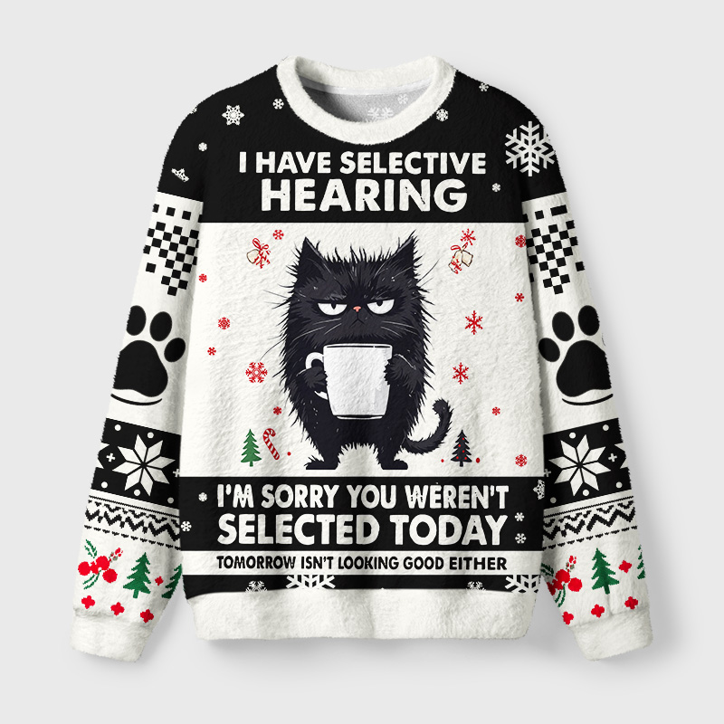 Tokyo-Tiger Selective Hearing Fuzzy Christmas Ugly Sweatshirt