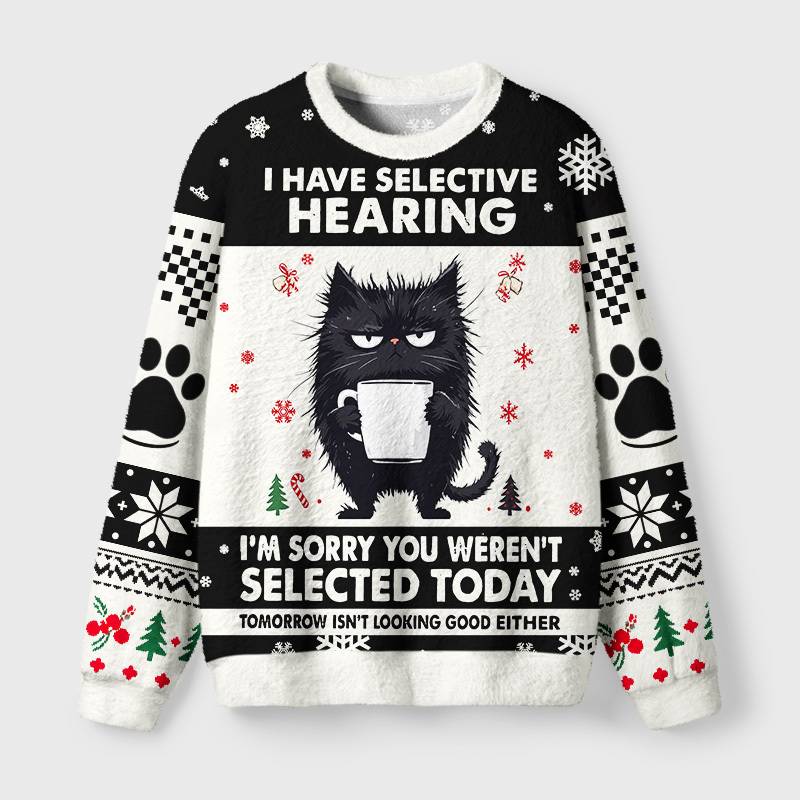 Tokyo-Tiger Selective Hearing Fuzzy Christmas Ugly Sweatshirt