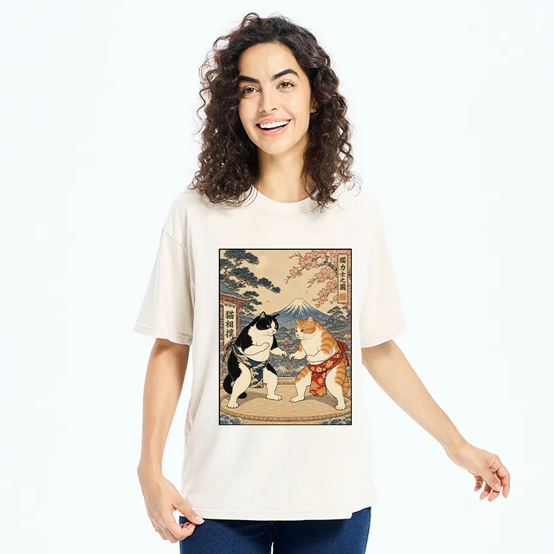 Tokyo-Tiger Japanese Sumo Cat Art Washed T-Shirt