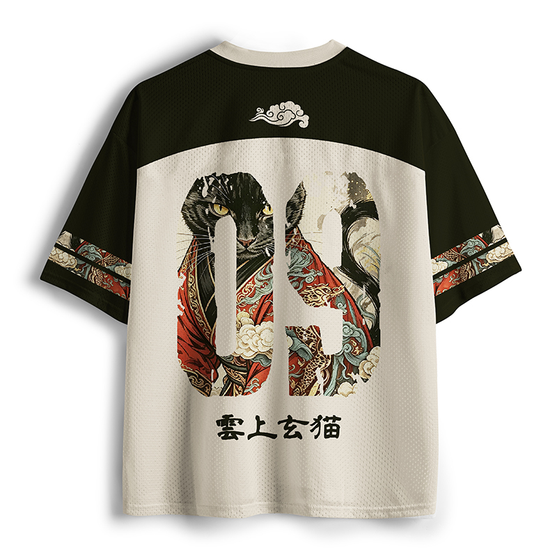 Tokyo-Tiger Traditional Robe Cat Art  Mesh Jersey