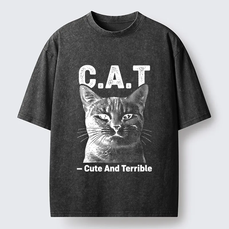 Tokyo-Tiger Cute Terrible Cat Washed T-Shirt