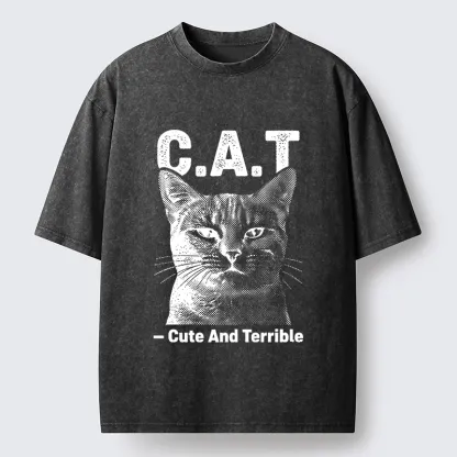 Tokyo-Tiger Cute Terrible Cat Washed T-Shirt