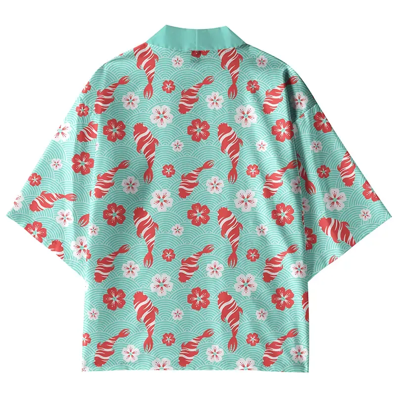 Tokyo-Tiger Sakura And Fish Kimono Cardigan