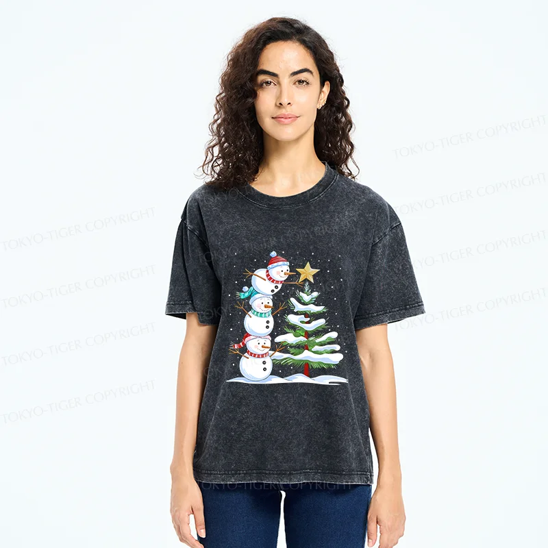 Tokyo-Tiger Christmas Snowman Washed T-Shirt