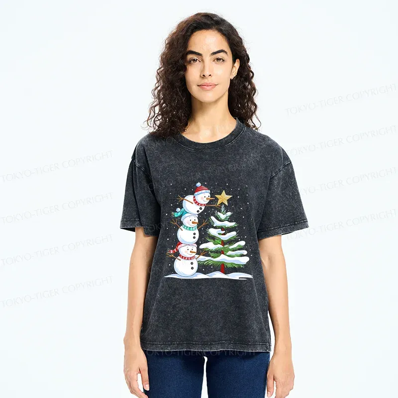 Tokyo-Tiger Christmas Snowman Washed T-Shirt