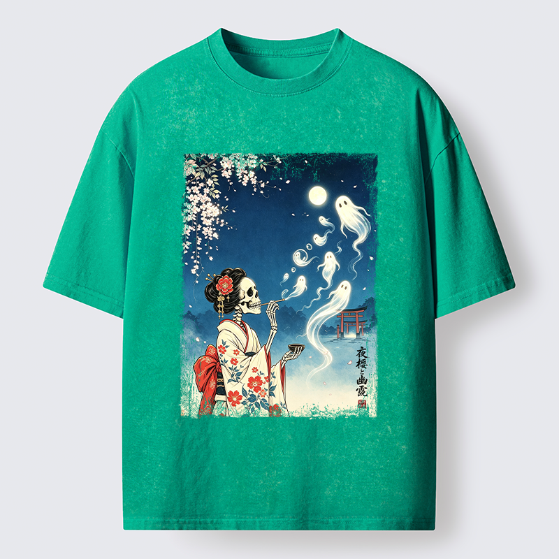 Tokyo-Tiger Moon Skeleton Ghost Washed T-Shirt