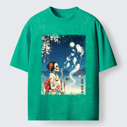 Tokyo-Tiger Moon Skeleton Ghost Washed T-Shirt