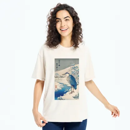 Tokyo-Tiger Grey Heron In Snow Washed T-Shirt