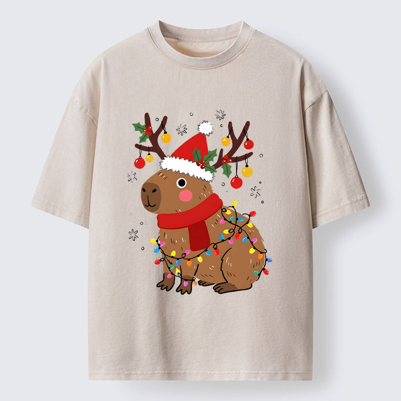 Tokyo-Tiger Cute Christmas Capybara Washed T-Shirt