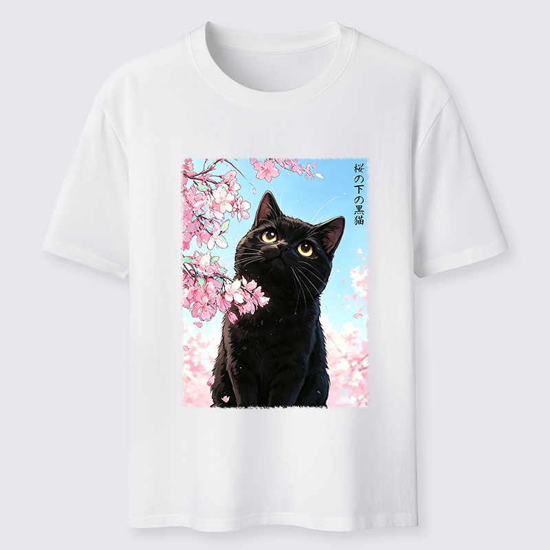 Tokyo-Tiger Japanese Sakura Black Cat Classic T-Shirt Sale