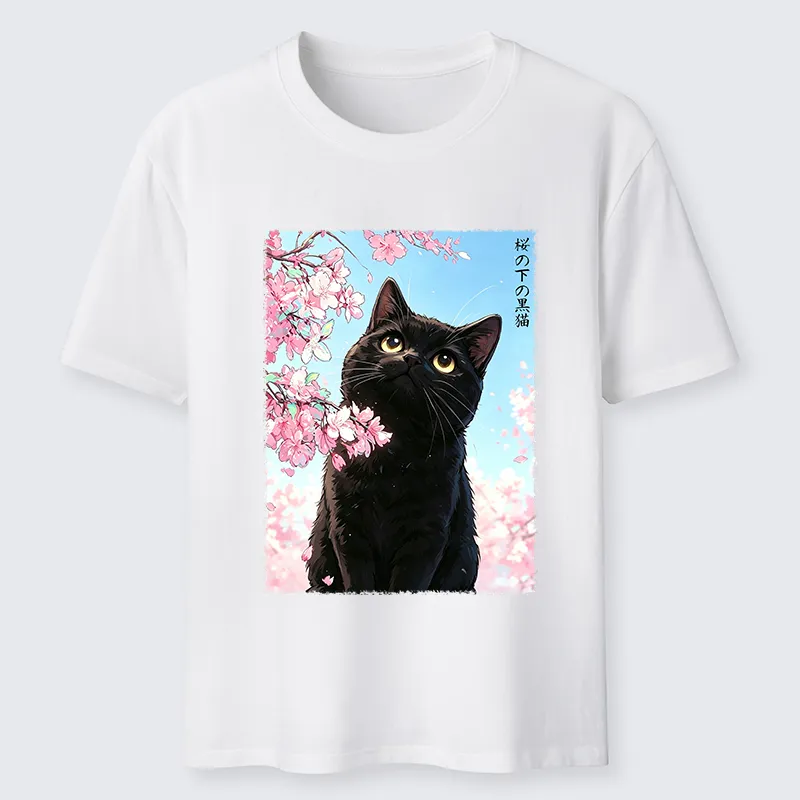 Tokyo-Tiger Japanese Sakura Black Cat Classic T-Shirt