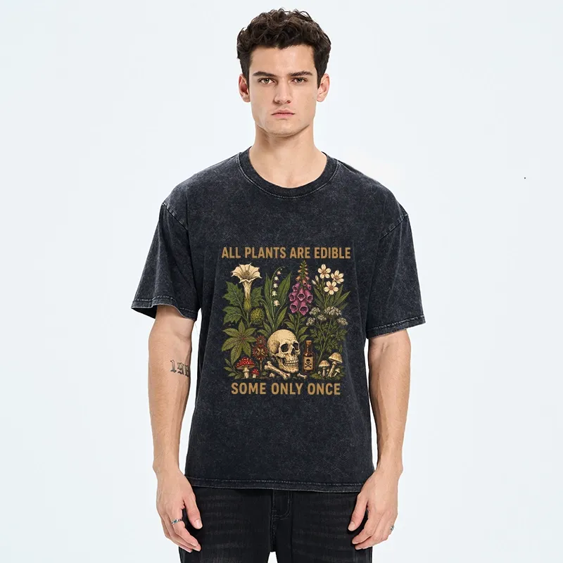 Tokyo-Tiger Edible Plants Some Only Once Joke Washed T-Shirt