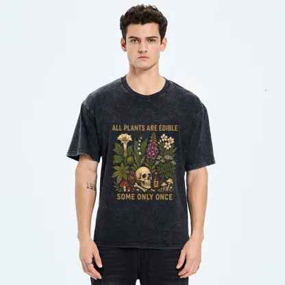 Tokyo-Tiger Edible Plants Some Only Once Joke Washed T-Shirt
