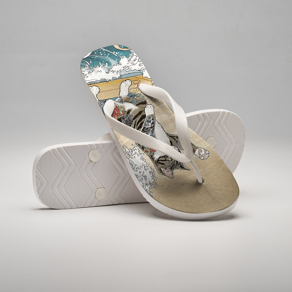 Tokyo-Tiger Cat Surfing Flip Flops