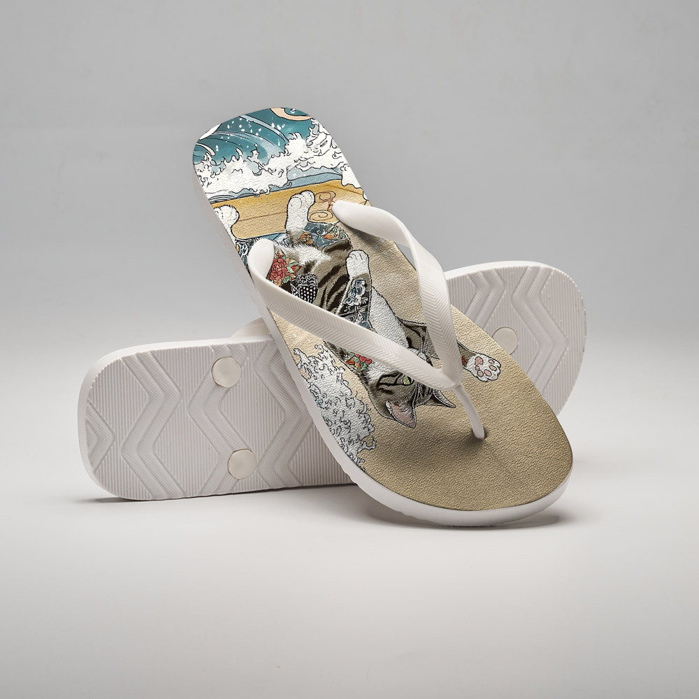 Tokyo-Tiger Cat Surfing Flip Flops