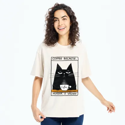 Tokyo-Tiger Moody Black Cat Coffee Need Vibe Washed T-Shirt
