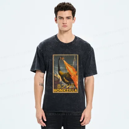Tokyo-Tiger Funny Honkzilla Washed T-Shirt