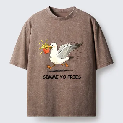 Tokyo-Tiger Funny Seagull Fries Meme Washed T-Shirt