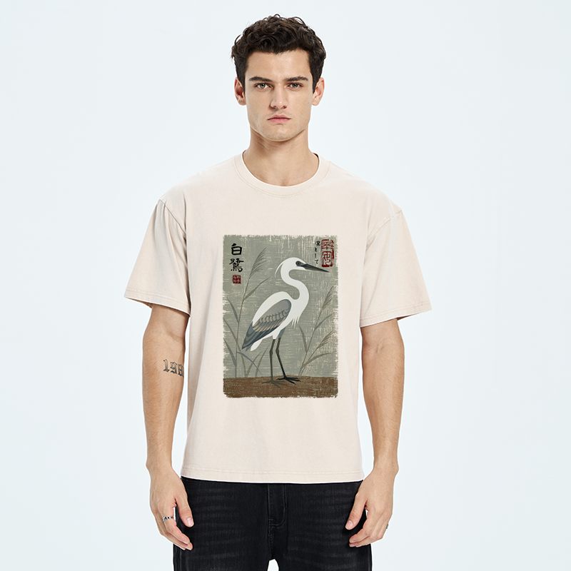 Tokyo-Tiger Graceful Egret Vintage Washed T-Shirt