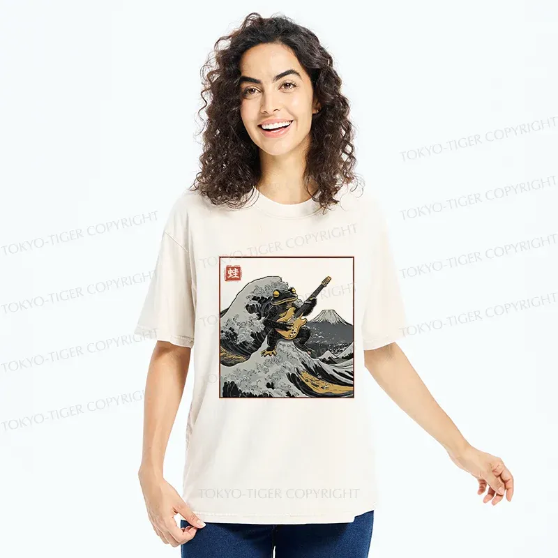 Tokyo-Tiger Frog Playing Guitar Washed T-Shirt