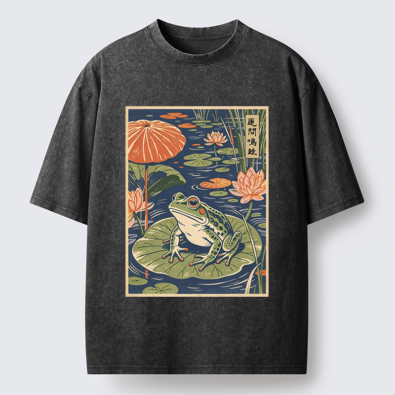 Tokyo-Tiger Frog In Lotus Pond Washed T-Shirt