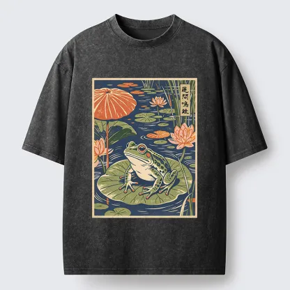 Tokyo-Tiger Frog In Lotus Pond Washed T-Shirt