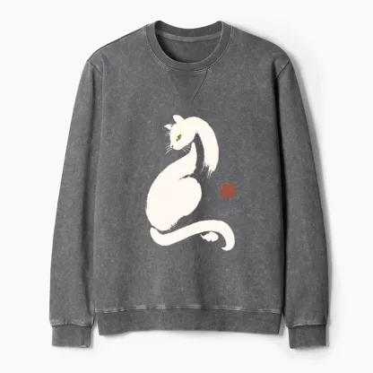 Tokyo-Tiger Elegant Black Cat Japan Washed Terry Sweatshirt